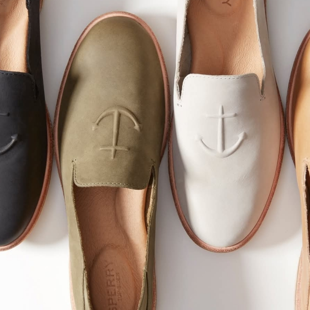Sperry Seaport Levy Olive Anchor Slip-On Flats, Size 6